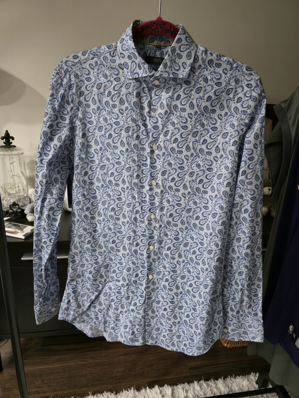 Jake’s Collection Paisley Slim Fit Dress Shirt Men’s 43 Blue White